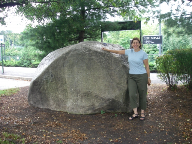 The giant rock by the Train Station. Intended for the park, it fell off the train too soon, and has sat here ever since.