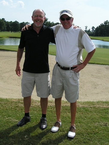 Hardly separated since birth, Siamese Twins JEFF ROUSH and BILL DUKE GETLER -- although somehow playing on opposing teams this day, approach the 1st Tee... (Ed: sorry/all due apologies where applicable, but just couldnt resist)